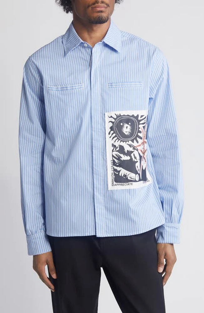 JUNGLES Expect Nothing Stripe Graphic Button-Up Shirt Blue/White at Nordstrom,