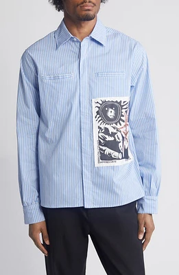 JUNGLES Expect Nothing Stripe Graphic Button-Up Shirt Blue/White at Nordstrom,