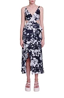 maje Ralletimi Floral Cutout Satin Dress Print Ecru Black at Nordstrom,