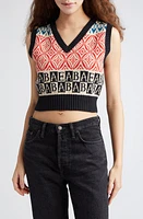 Bode Alphabet Mixed Stitch Cotton & Alpaca Sweater Vest Red Multi at Nordstrom,