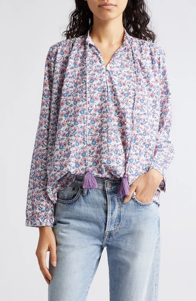 MILLE Joni Floral Tie Neck Top Bluebell at Nordstrom,