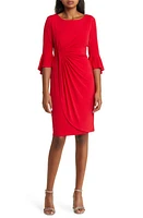 Connected Apparel Ruched Bell Sleeve Faux Wrap Cocktail Dress at Nordstrom,