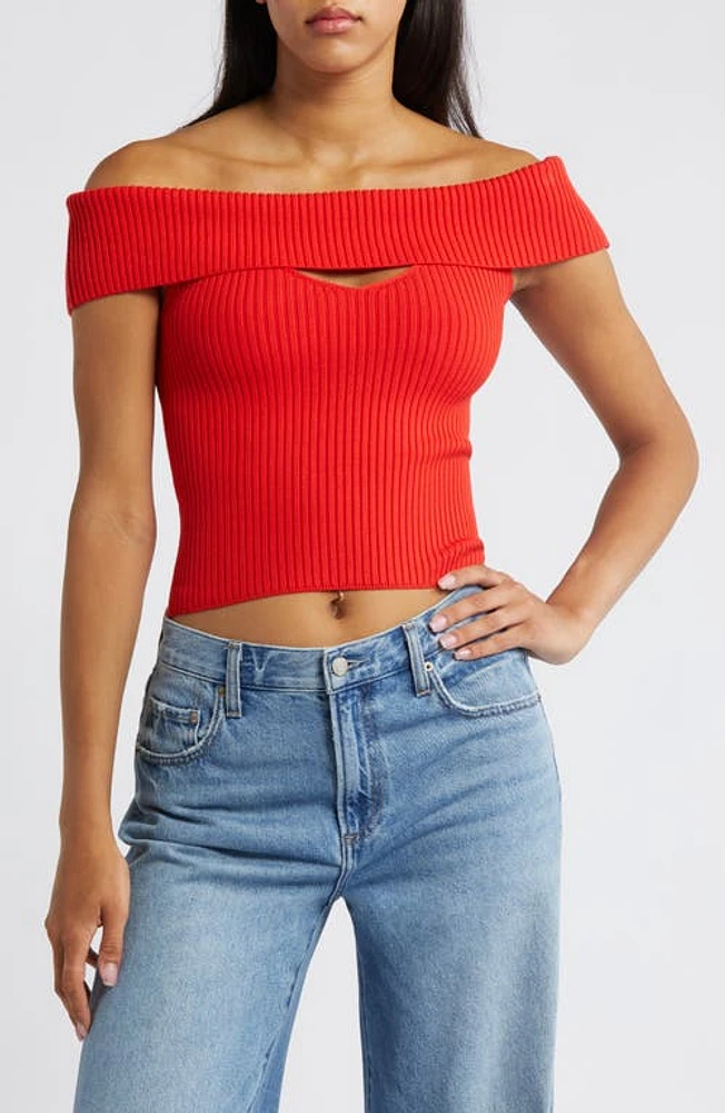 ASTR the Label Ainsley Cutout Off Shoulder Sweater Hot Red at Nordstrom,