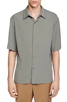 sandro New Pleated Short Sleeve Button-Up Shirt Light at Nordstrom,