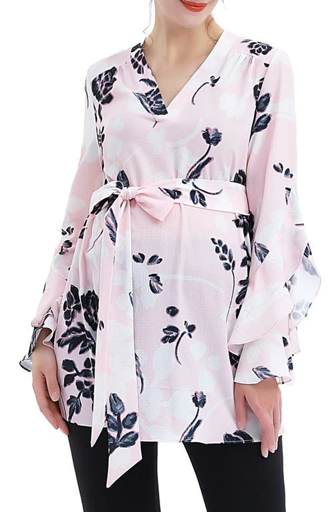 Kimi and Kai Kay Long Sleeve Belted Maternity Blouse Pink at Nordstrom,