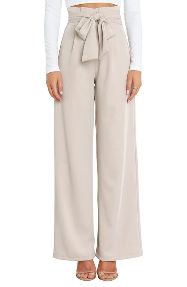 Petal & Pup Kieran Tie Waist Wide Leg Pants Beige at Nordstrom,