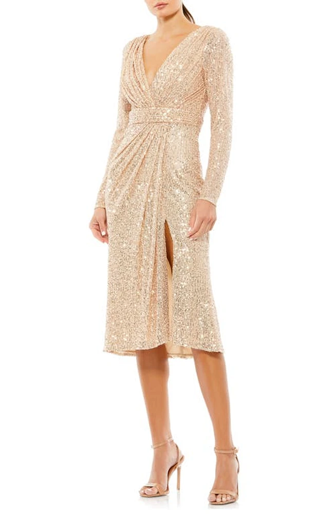 Ieena for Mac Duggal Sequin Long Sleeve Cocktail Dress at Nordstrom,