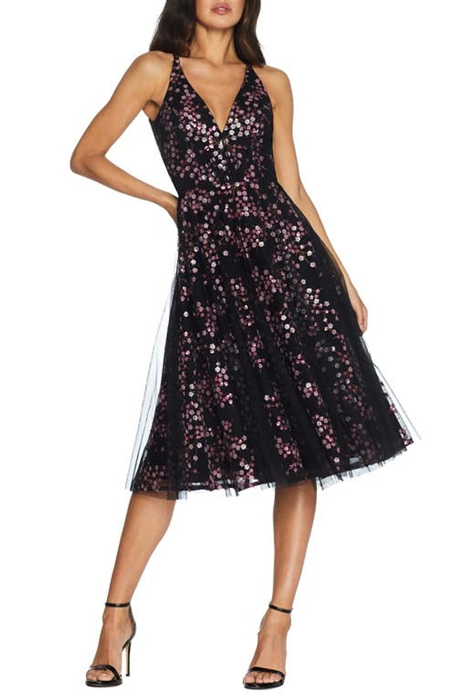 Dress the Population Courtney Sequin Floral Cocktail Fuchsia Multi at Nordstrom,