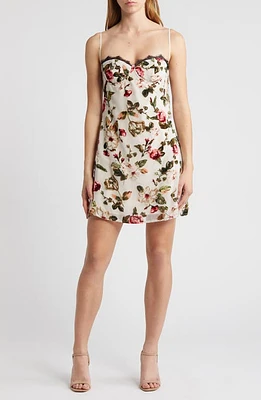 Rare London Floral Flocked Mini Slipdress Beige Multi at Nordstrom,