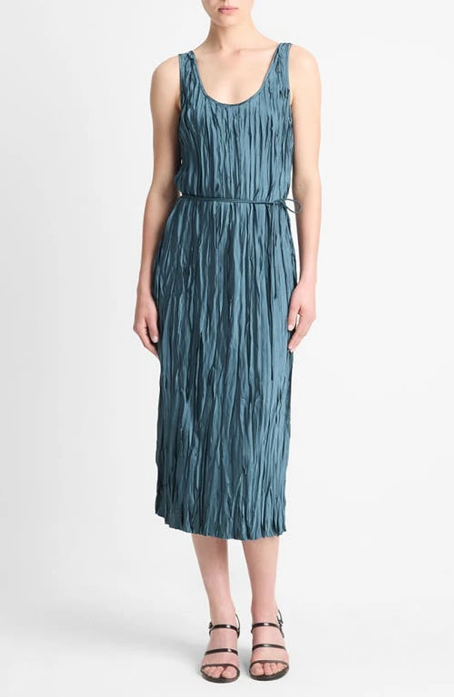 Vince Crushed Satin Midi Slipdress Marine Stone at Nordstrom,