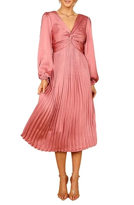 Petal & Pup Noelle Long Sleeve Pleated Satin Midi Dress Blush at Nordstrom,