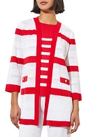 Ming Wang Rib Stripe Sheer Jacket in White/Poppy Red at Nordstrom, Size Medium