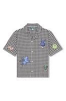 KENZO Kids' Gingham Short Sleeve Graphic Button-Up Shirt N20-Ecru Grey at Nordstrom, Y