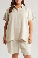 Eileen Fisher Classic Short Sleeve Organic Linen Button-Up Shirt at Nordstrom,