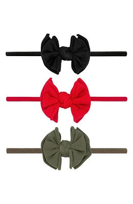 Baby Bling 3-Pack Baby Fab Skinny Bow Headbands in Black Red Army Green at Nordstrom