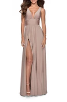 La Femme Plunge Neck A-Line Gown at Nordstrom,