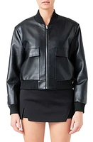 Endless Rose Faux Leather Bomber Jacket Black at Nordstrom,