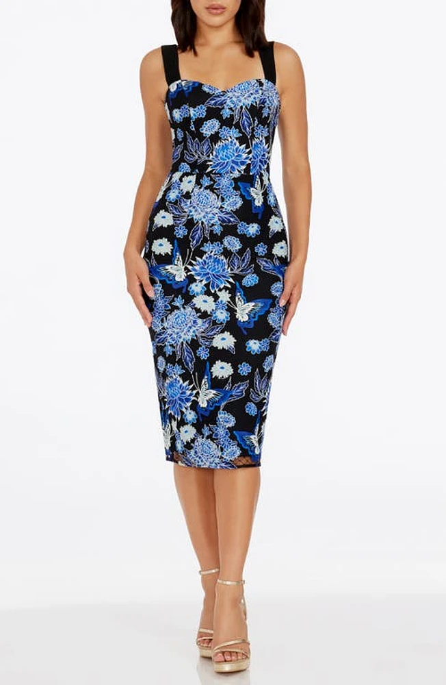 Dress the Population Nicole Floral Cocktail Sheath Cobalt Multi at Nordstrom,