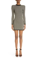 Balmain Monogram Jacquard Wool Blend Minidress Ivory/black at Nordstrom, Us