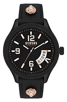 VERSUS Versace Reale Leather Strap Watch, 44mm in Ip Black at Nordstrom