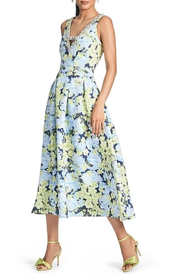 Sachin & Babi Millie Imitation Pearl Crystal Detail Floral Cocktail Midi Dress Garden Club at Nordstrom,