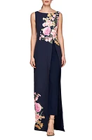 Kay Unger Esti Floral Maxi Jumpsuit Dark Navy/Rose Violet at Nordstrom,