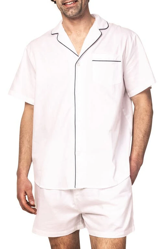 Petite Plume Contrast Piping Cotton Short Pajamas White at Nordstrom,