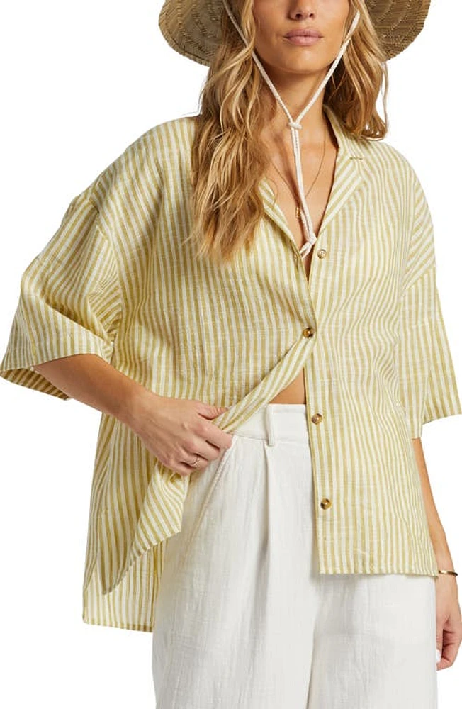 Billabong Beach Side Stripe Cotton Shirt Moss Joy at Nordstrom,