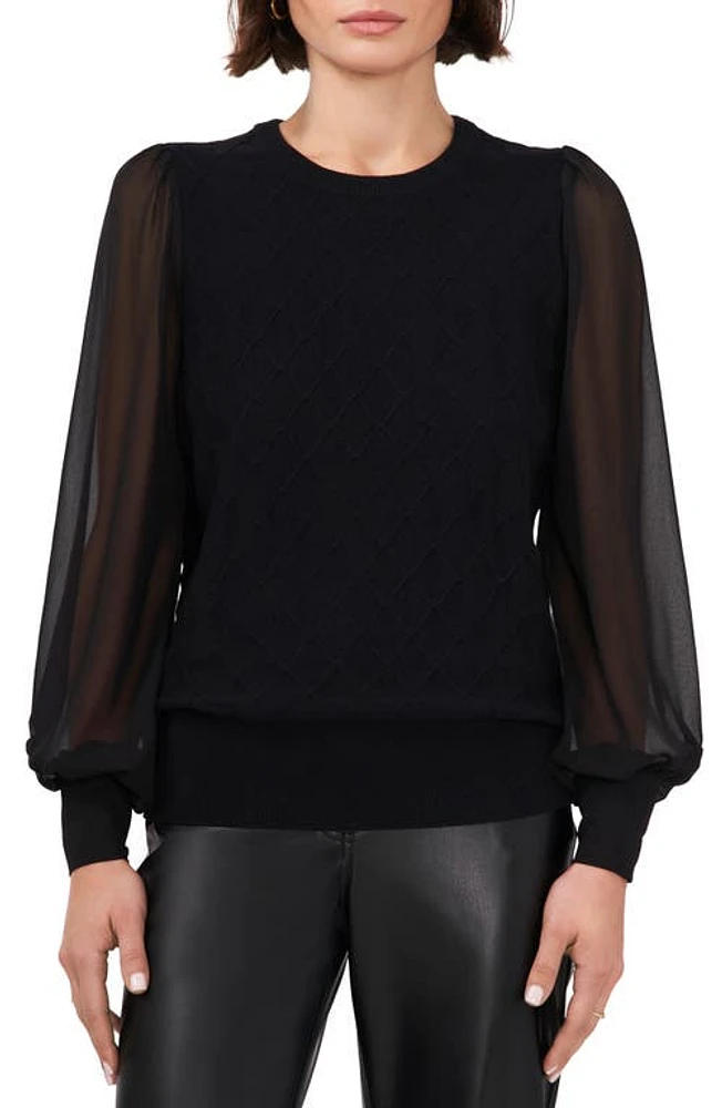 halogen(r) Chiffon Sleeve Sweater in Rich Black at Nordstrom, Size X-Large