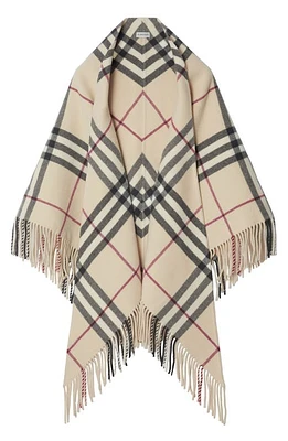 burberry Bandana Check Fringe Wool Cape in Stone at Nordstrom