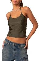 EDIKTED Sara Crop Halter Top Olive at Nordstrom,