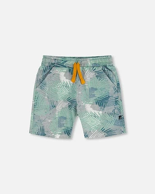 Deux Par Deux Little Boy's Organic Cotton Jersey Short Green Jungle Leaves Print at Nordstrom