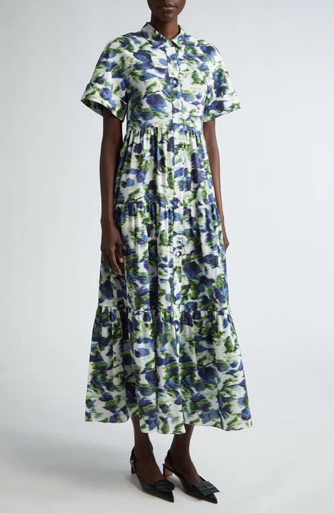 Erdem Blurred Floral Cotton Midi Shirtdress White at Nordstrom, Us