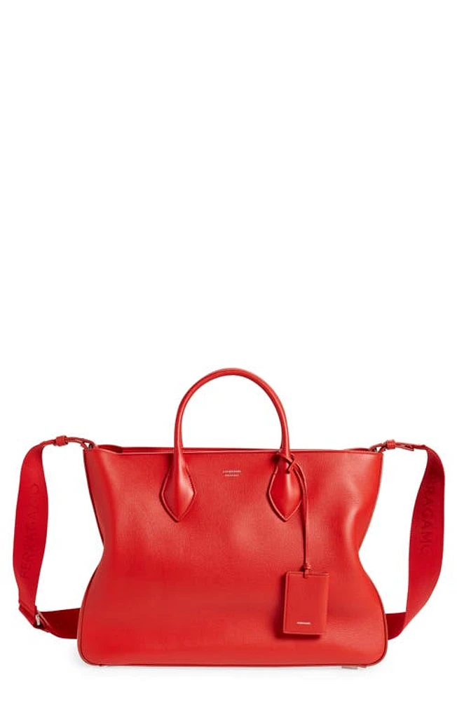 FERRAGAMO Large Leather Tote Bag in Flame Red at Nordstrom