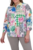 Foxcroft Meghan Patchwork Floral Print Cotton Button-Up Shirt Pink Multi at Nordstrom,