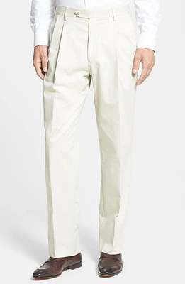 Berle Pleated Classic Fit Cotton Dress Pants Stone at Nordstrom, X Unhemmed