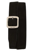 TOM FORD Square Buckle Suede Belt Black at Nordstrom,