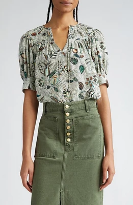 Ulla Johnson Shea Botanical Print Silk Top in Botanical Mist at Nordstrom, Size 2