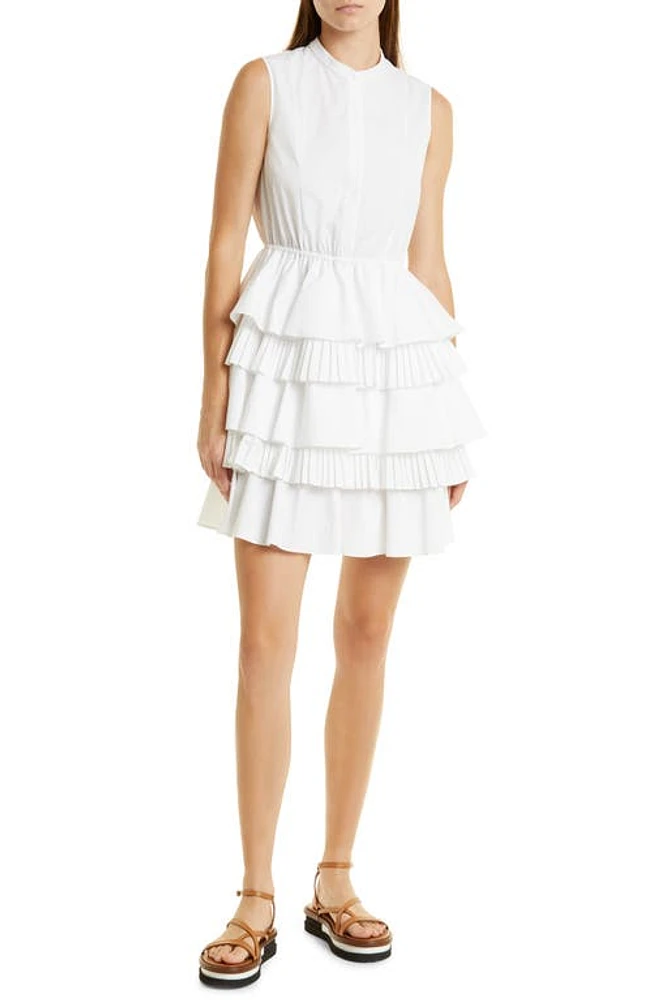 JASON WU Sleeveless Tiered Cotton Blend Minidress White at Nordstrom,