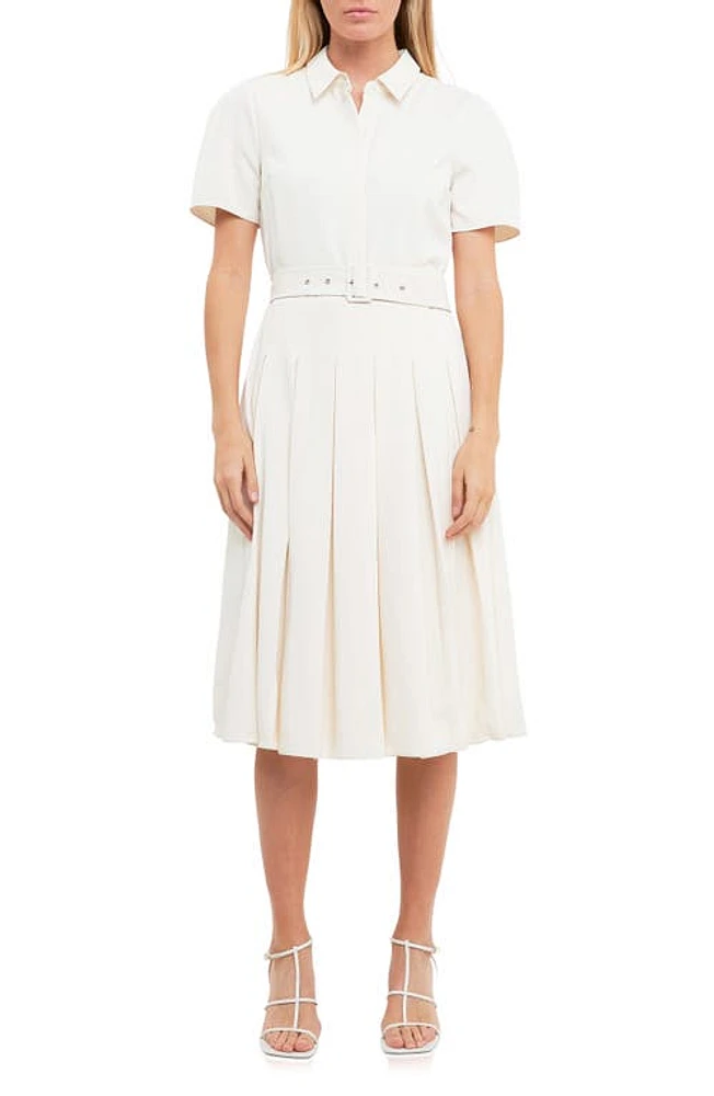 English Factory Short Sleeve Pleated Dress Cream at Nordstrom,