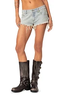 EDIKTED Frayed Cutoff Denim Shorts Blue-Washed at Nordstrom,