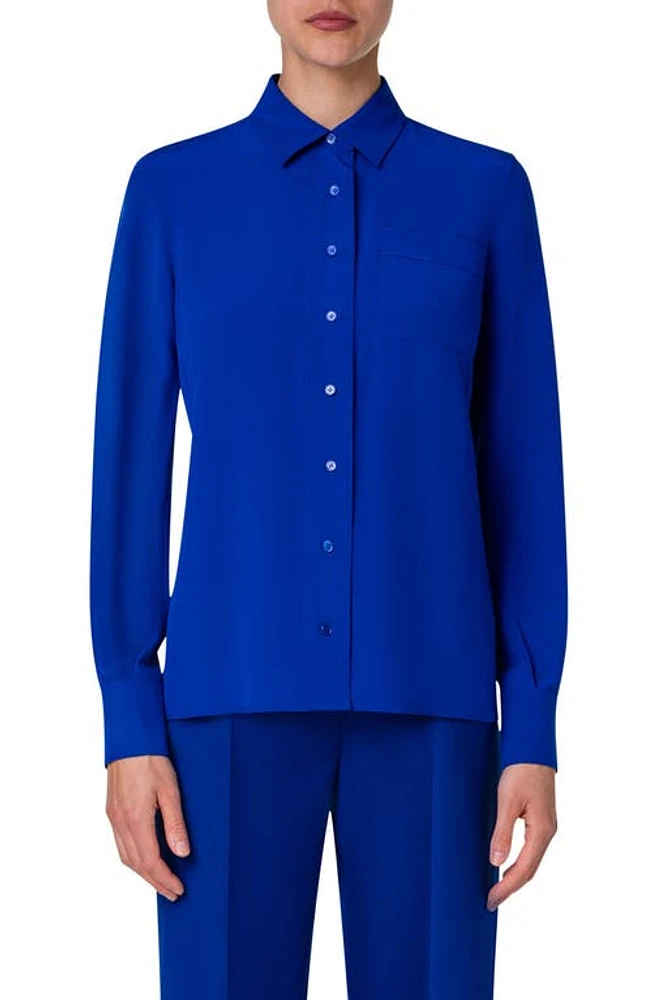 Akris Silk Crepe Button-Up Shirt in Ink at Nordstrom, Size 10