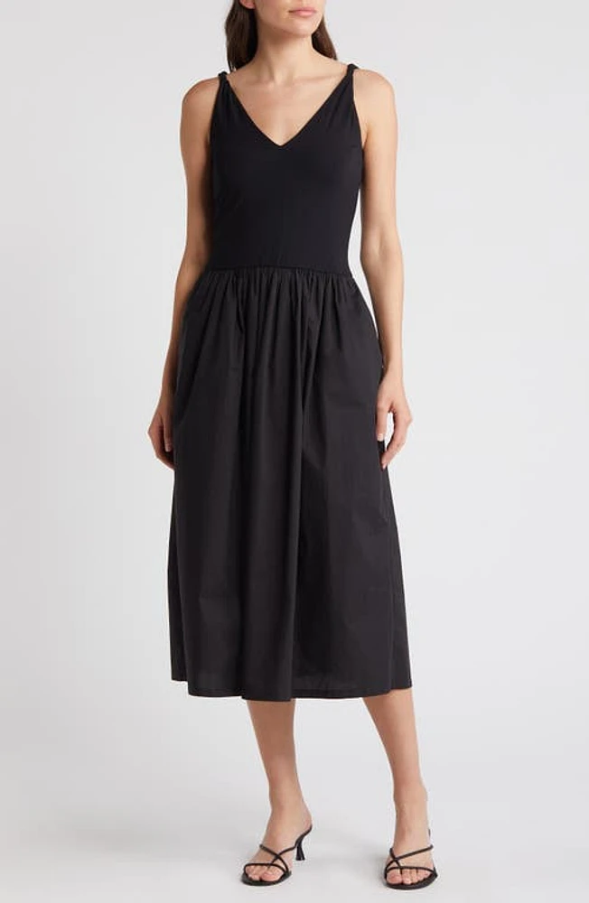 Rails Franca Mixed Media Sleeveless Midi Dress Black at Nordstrom,