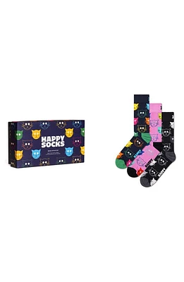 Happy Socks Mixed Cats 3-Pack Cotton Blend Crew Socks Gift Set in Navy at Nordstrom