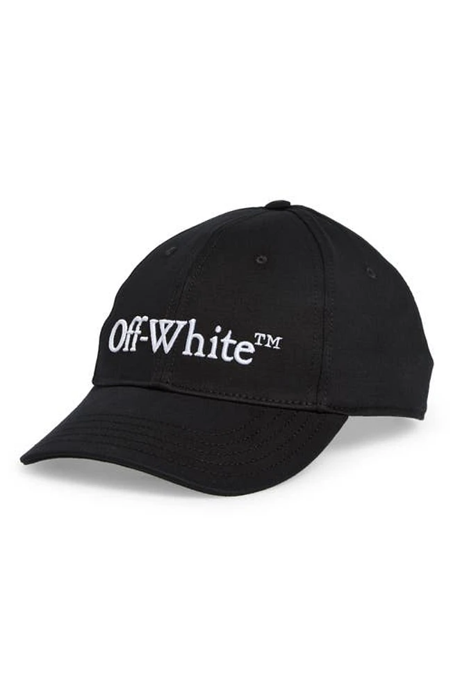 Off-White Bookish Embroidered Logo Baseball Cap Black/White at Nordstrom,