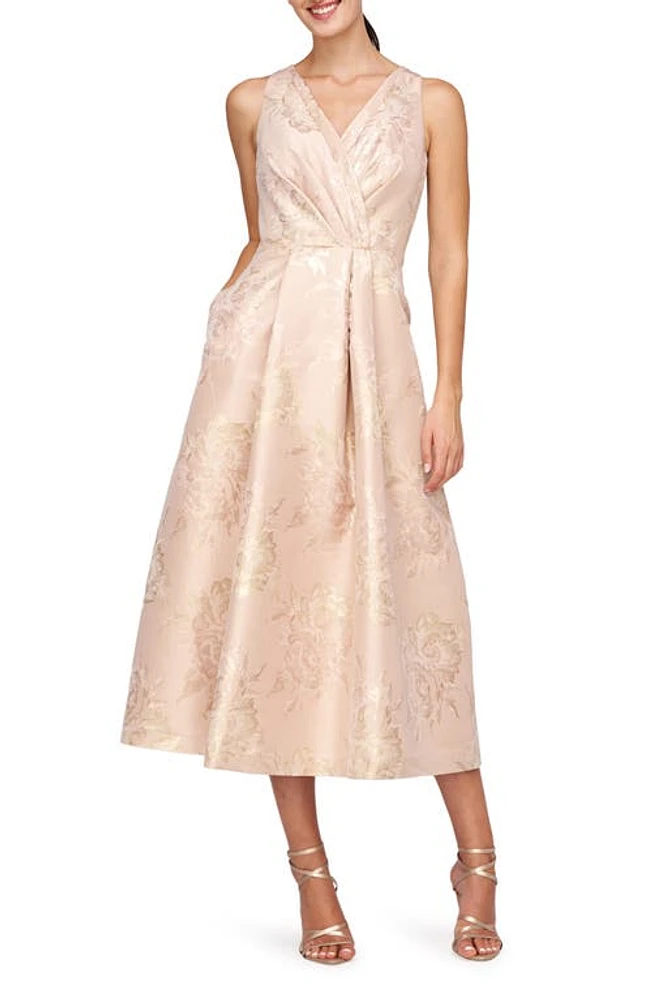 Kay Unger Poppy Metallic Jacquard Midi Cocktail Dress Summer Gold at Nordstrom,