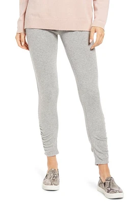 Hue Knit Ruched High Waist Leggings in Lt Grey Heather at Nordstrom, Size X-Large