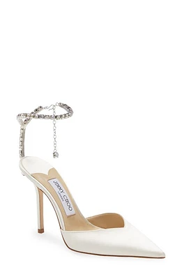 Jimmy Choo Saeda Crystal Ankle Strap Pointed Toe Pump Ivory/Crystal at Nordstrom,