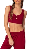 EDIKTED Jayla Ruched Cutout Crop Top Burgundy at Nordstrom,