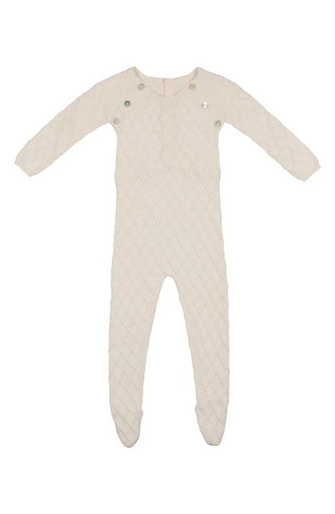 Manière Diamond Stitch Cotton Footie in Ivory at Nordstrom, Size 9M